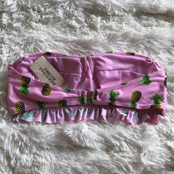 Pink ruffle pineapple print bikini swim top - Picture 4 of 5